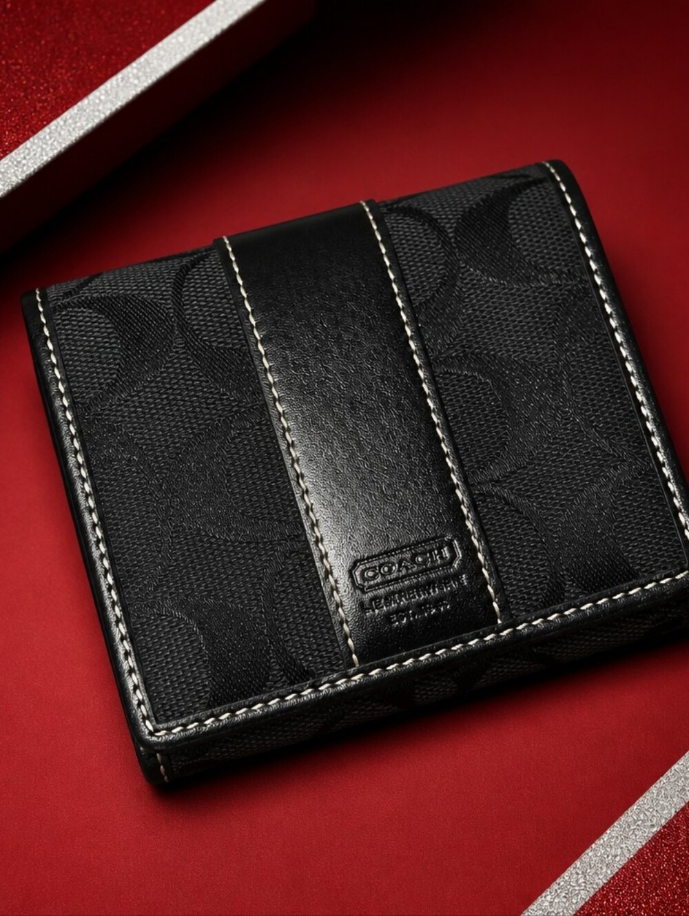 Coach Black Signature Jacquard  Compact Wallet